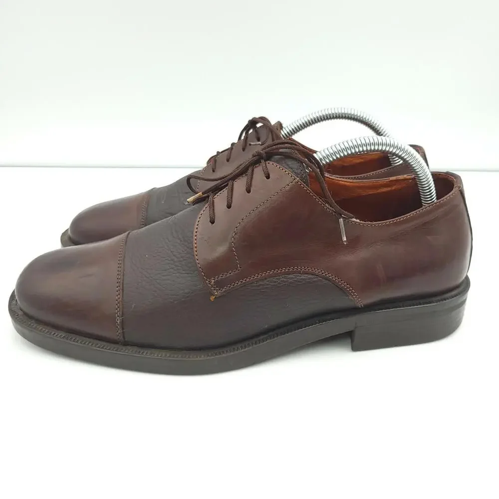 Brass Boot Oxford Shoes Mens 8 Brown Leather Cap Toe Dress Shoes‎ Made in Italy
